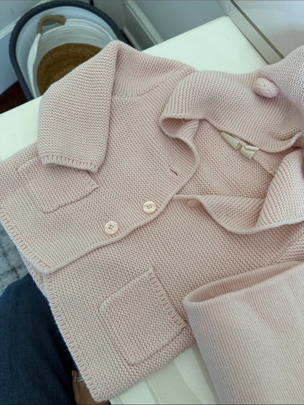 GAP Baby Pink Knit Hooded Cardigan and Pants Set 12-18M